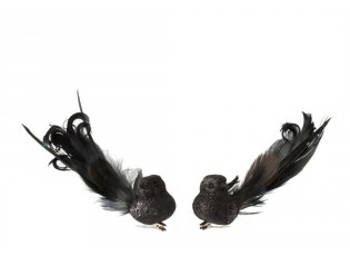 2ks černá třpytivá ozdoba ptáček s peříčky  - 15*7*5cm 