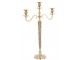 Zlatý kovový svícen na 3 svíčky se zdobením a kamínky Luxy - 40*16*65cm