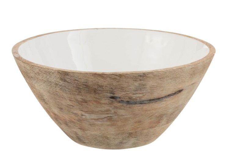 Dřevěná mísa s bílým smaltovaným vnitřkem Enamell large - ∅ 30,5*13 cm