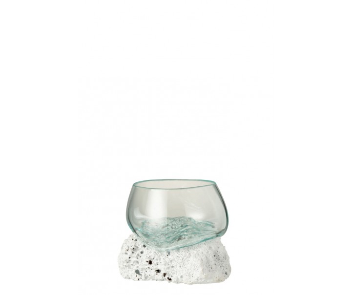 Váza z recyklovaného skla na bílém lávovém kameni Lava S - 20*19*15 cm