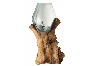 Skleněná váza vsazená do dřeva Gamal - 32,5*28*65,5 cm