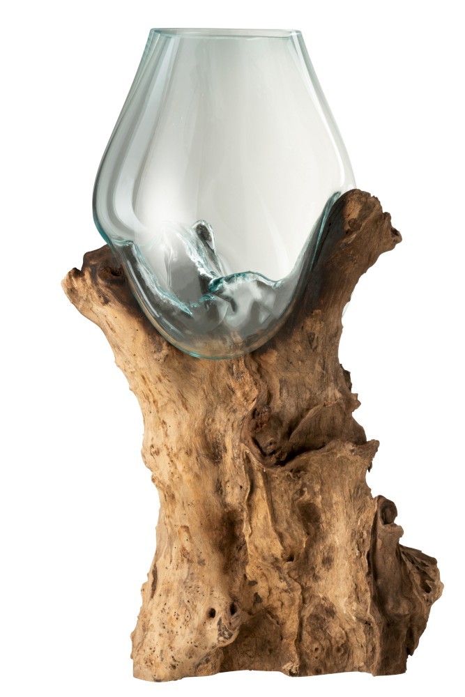 Skleněná váza vsazená do dřeva Gamal - 32,5*28*65,5 cm