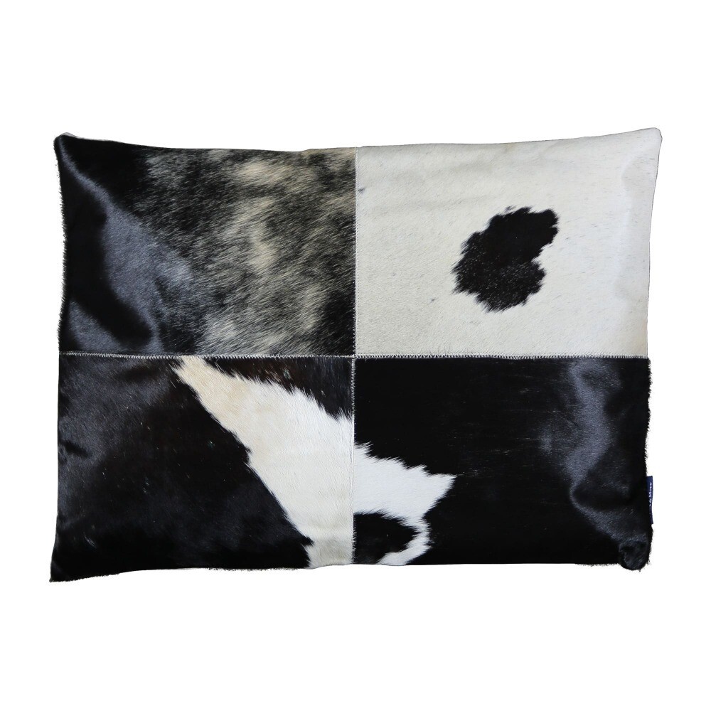Bílo-černý kožený polštář s výrazným stehem Stitch Cow -  45*60*15 cm Mars & More