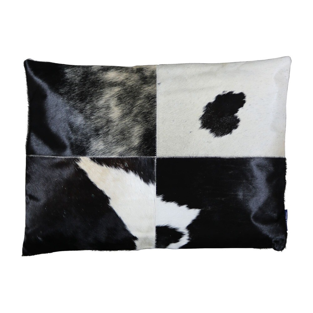 Bílo-černý kožený polštář s výrazným stehem Stitch Cow - 45*60*15 cm