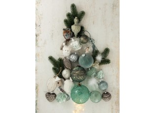 4ks vánoční béžovo-šedá skleněná ozdoba srdce - 9 cm