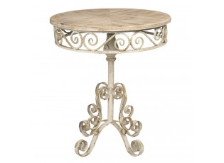 Vintage kovový stůl s dřevěnou deskou - Ø 64*73 cm