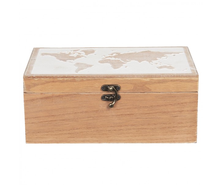 Hnědý dřevěný box s mapou světa na víku - 24*16*10 cm