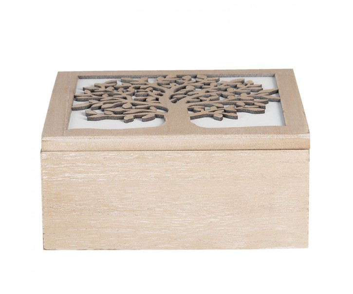 Dřevěný box s dekorací stromu - 20*20*9 cm Clayre & Eef
