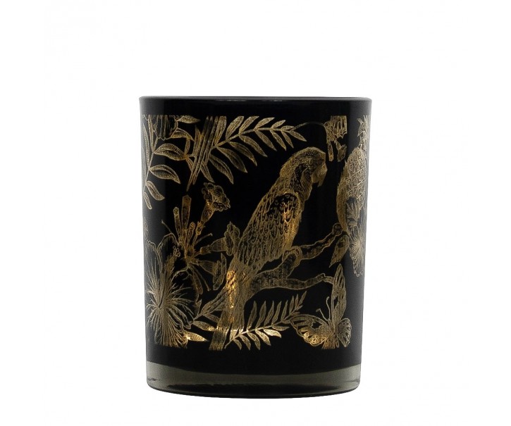 Černý svícen na čajovou svíčku s papoušky L - Ø 10*12cm