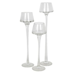 Skleněný čajový svícen na úzké noze (3 ks)- Ø 6*35 / Ø 6*30 / Ø 6*25 cm