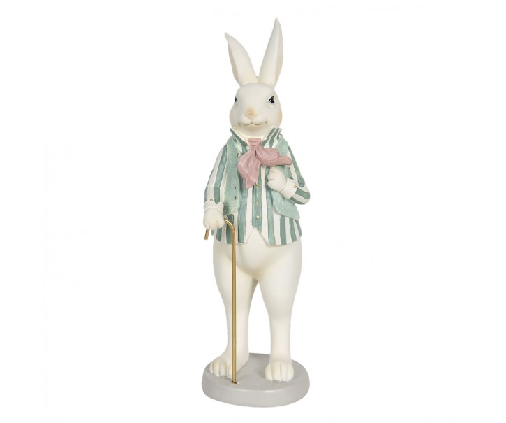 Velikonoční soška králíka v pruhovaném sáčku s hůlkou - 12*9*31 cm