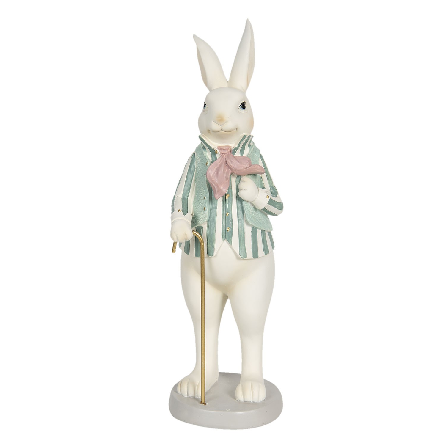 Velikonoční soška králíka v pruhovaném sáčku s hůlkou - 12*9*31 cm Clayre & Eef