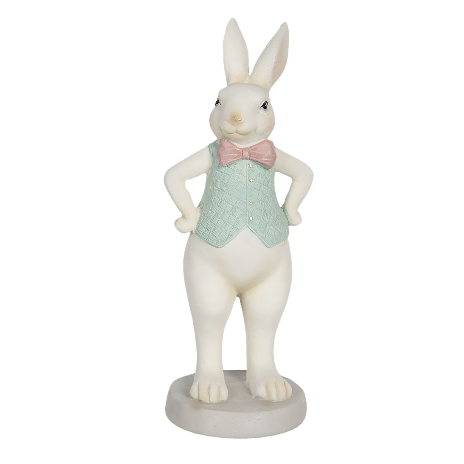 Velikonoční dekorační soška králíka s růžovým motýlkem - 9*8*20 cm Clayre & Eef