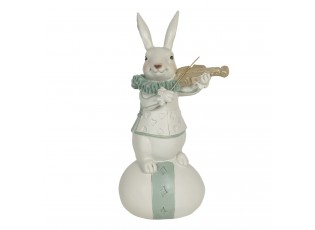 Velikonoční dekorace bílého králíka s houslemi na vajíčku - 8*7*17 cm
