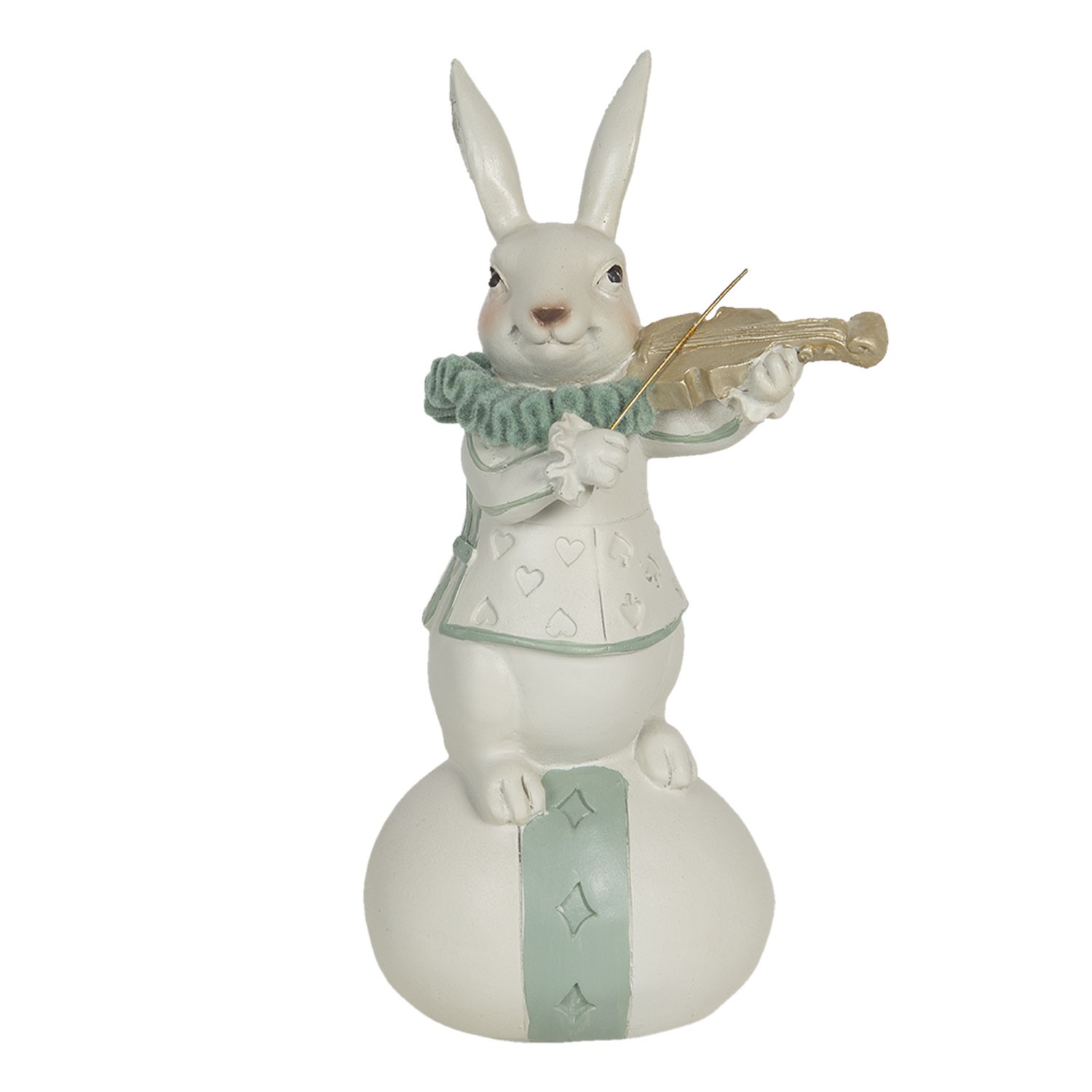 Velikonoční dekorace bílého králíka s houslemi na vajíčku - 8*7*17 cm Clayre & Eef