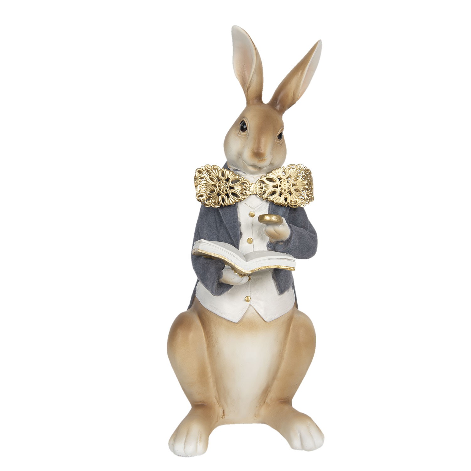 Velikonoční dekorační soška králíka s knížkou - 15*13*40 cm Clayre & Eef