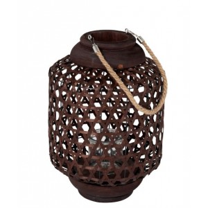 Hnědá dřevěná lucerna Knitti wood - Ø 32*45 cm
