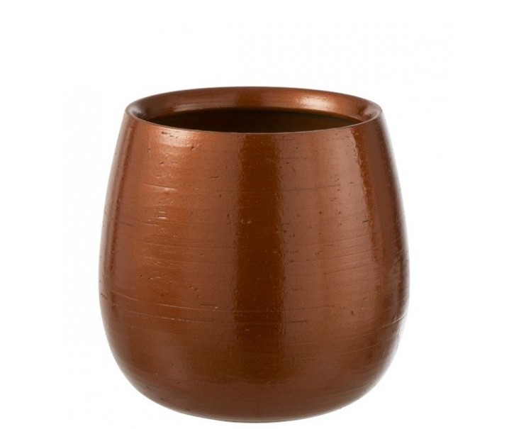 Měděný keramický obal na květináč Shiny copper L - Ø 25*24 cm J-Line by Jolipa