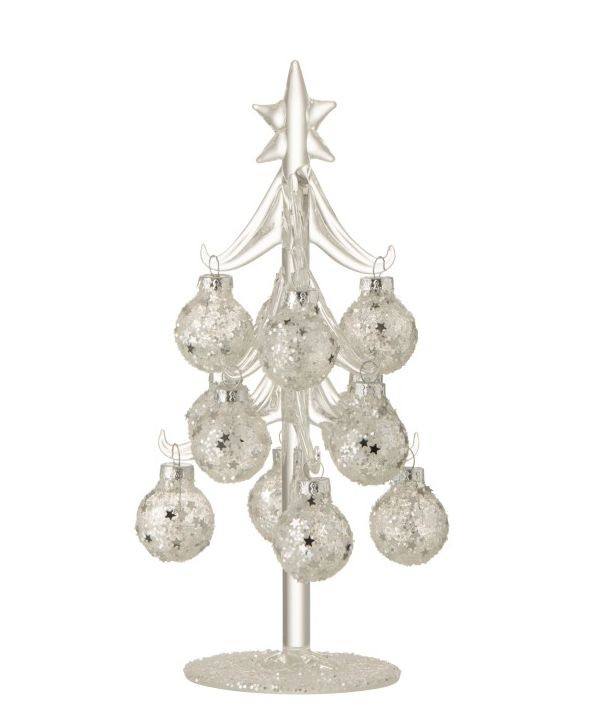 Skleněný stromek se stříbrnými koulemi Baubles Stars – Ø 10*20 cm