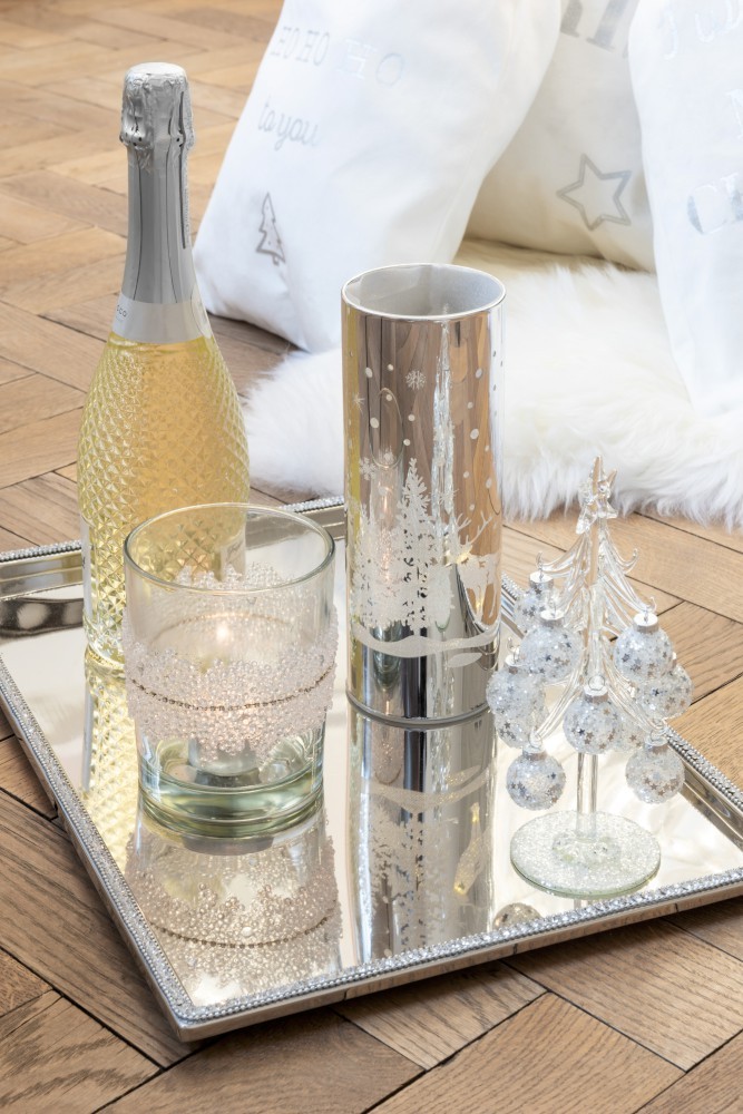 Skleněný stromek se stříbrnými koulemi Baubles Stars – Ø 10*20 cm