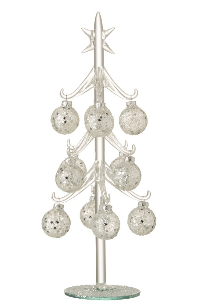 Skleněný stromek se stříbrnými koulemi Baubles Stars – Ø 12*30 cm