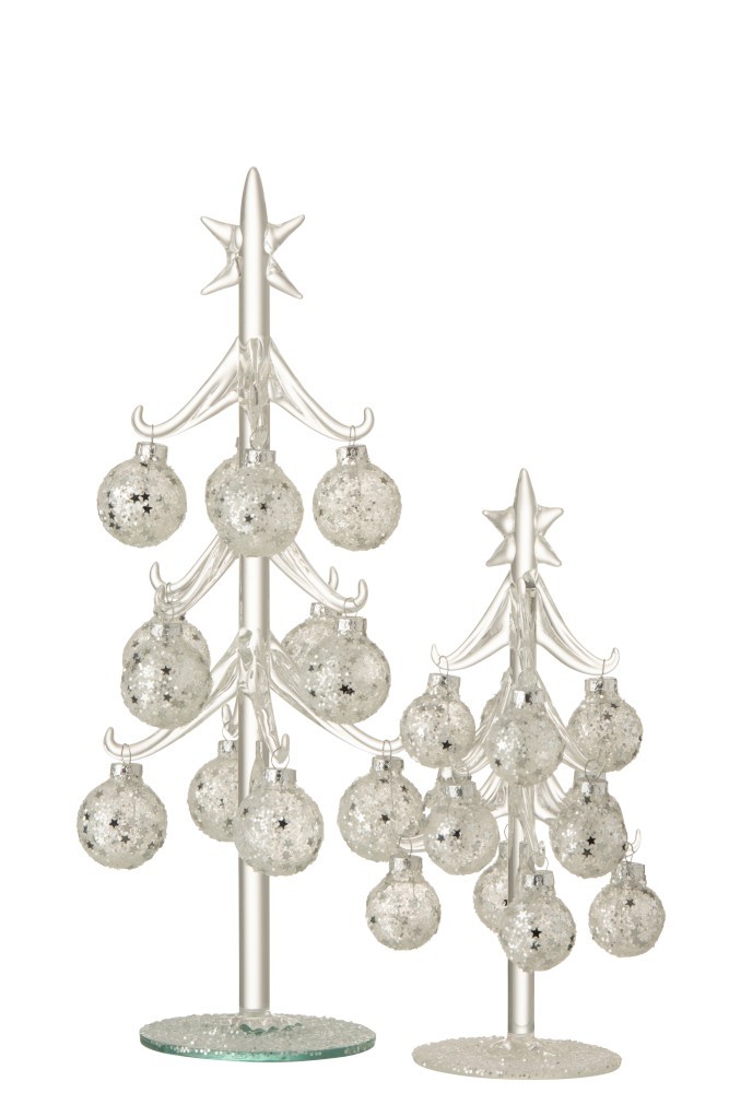 Skleněný stromek se stříbrnými koulemi Baubles Stars – Ø 12*30 cm