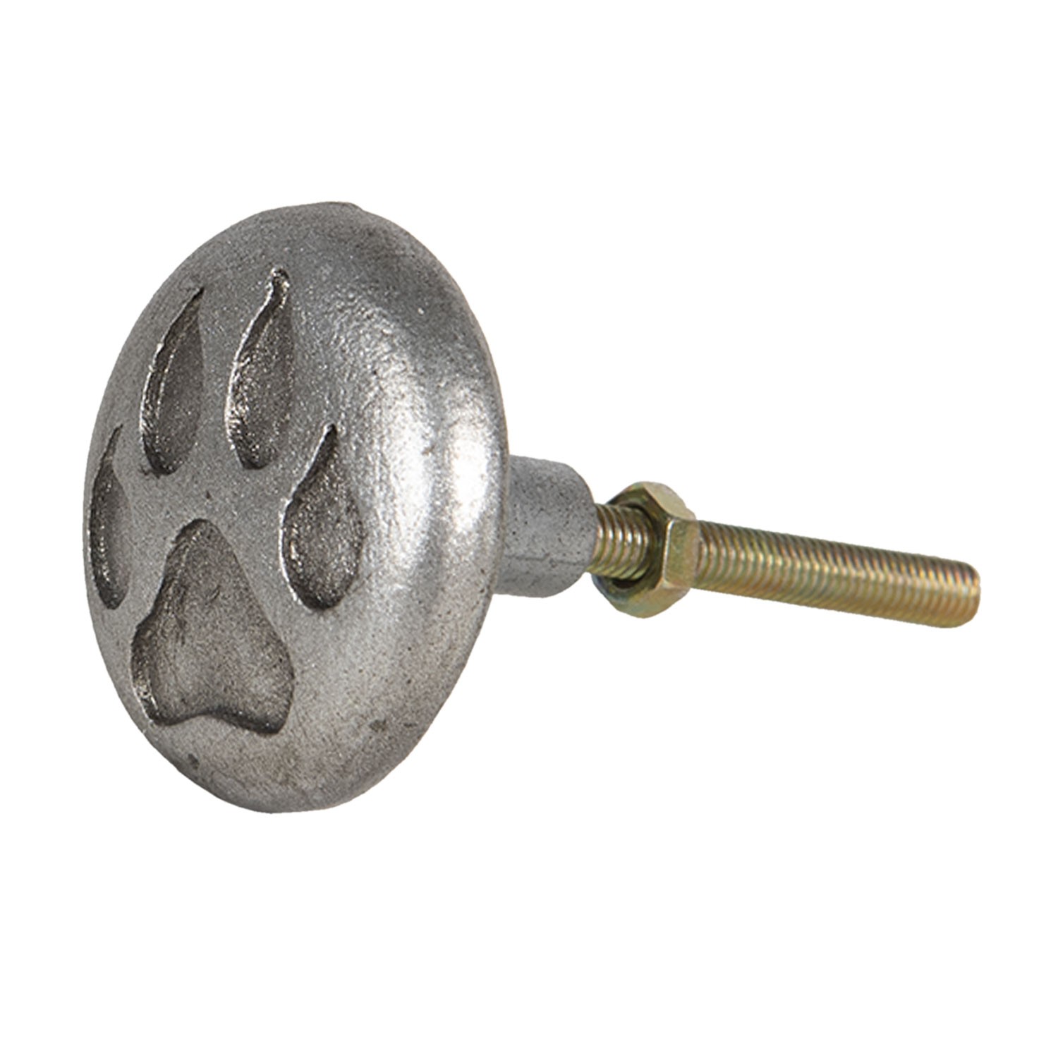 Stříbrná kovová nábytková úchytka s otiskem tlapky – Ø 4*3 cm Clayre & Eef