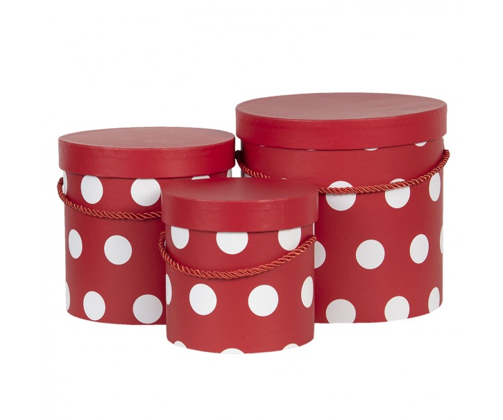 Sada 3 červených úložných boxů s puntíky – Ø 18*17 cm / Ø 15*15 cm / Ø 12*12 cm