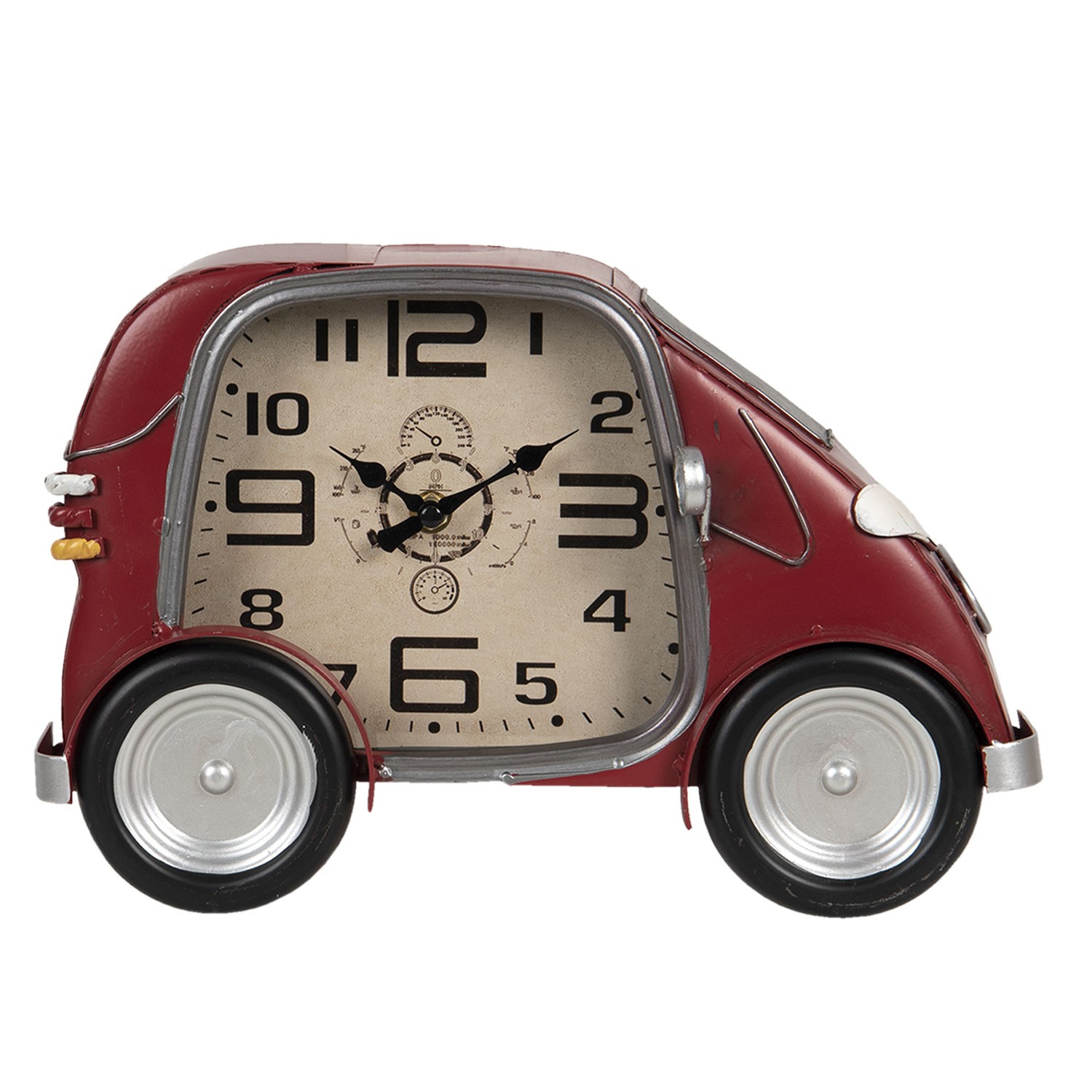 Retro nástěnné hodiny v designu červeného auta - 33*9*21 cm / 1*AA Clayre & Eef