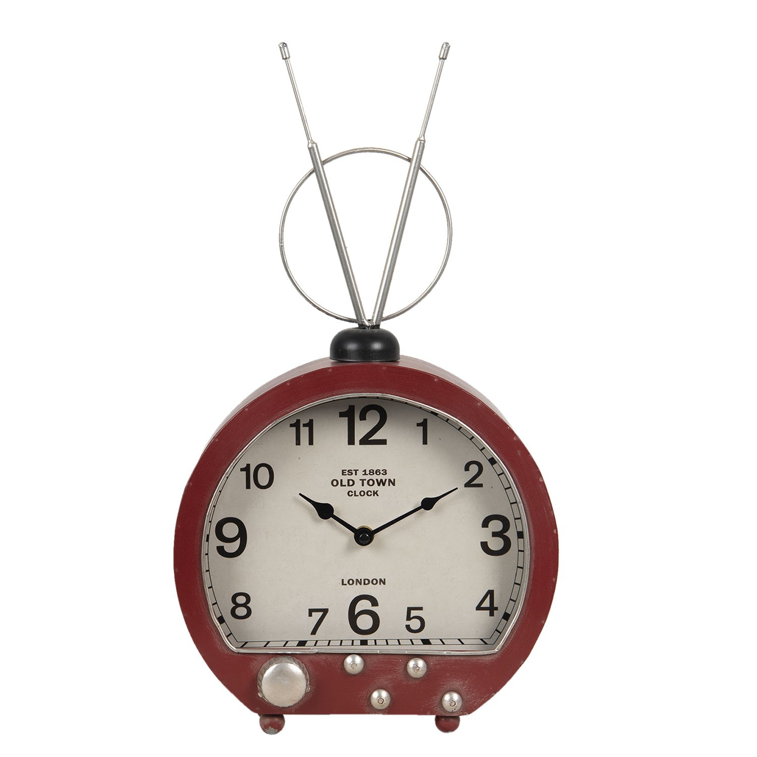 Červené kovové stolní hodiny s anténou v retro stylu - 26*10*47 cm / 1*AA Clayre & Eef