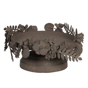 Hnědý kovový svícen s patinou a květy - Ø 21*13 cm