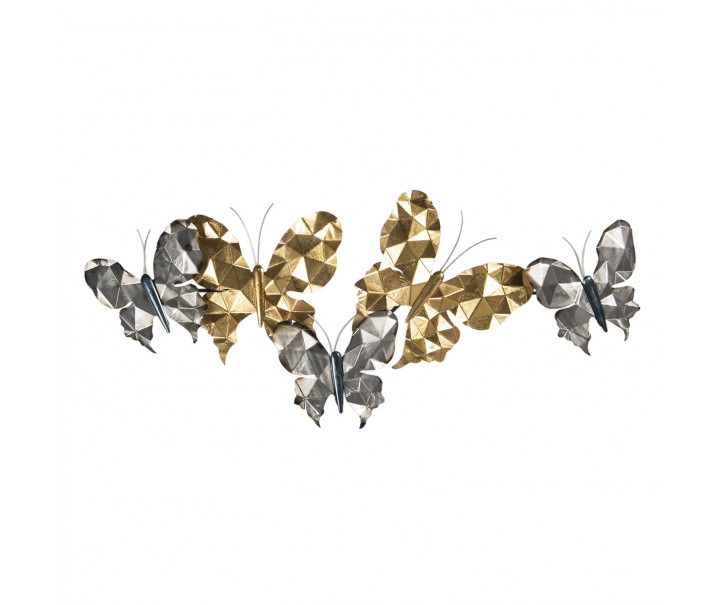 Nástěnná dekorace zlato-stříbrní motýli - 124*6*51 cm