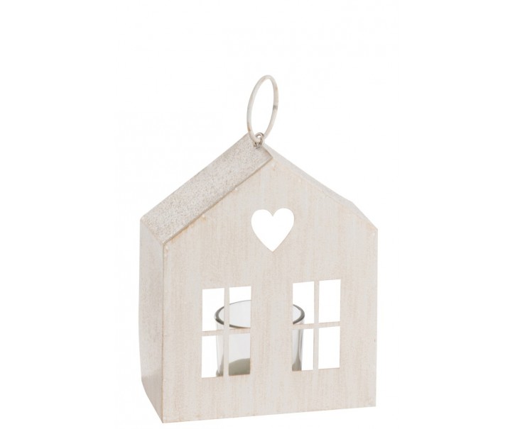 Bílý závěsný kovový domek na svíčku - 15*12*6cm J-Line by Jolipa
