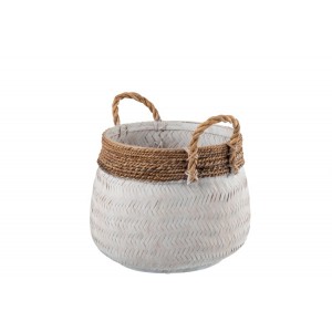Bílý bambusový košík s uchy Canasta - Ø 39*35 cm