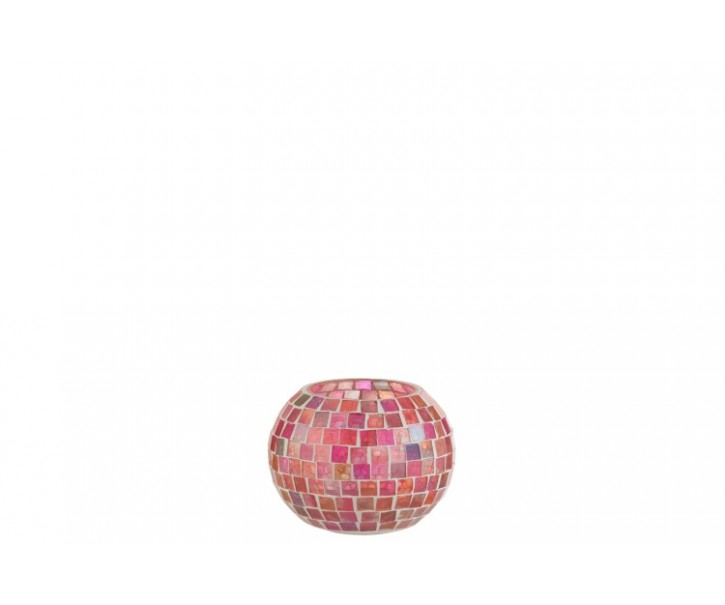 Barevný růžový skleněný svícen na čajovou svíčku Mosaic - Ø10*8 cm J-Line by Jolipa