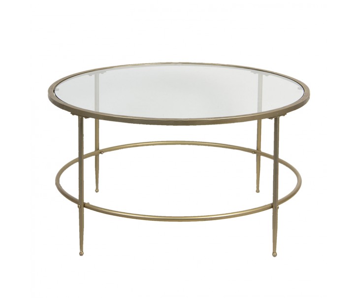 Zlatý kovový konferenční stolek se skleněnou deskou Akantha – Ø 85*46 cm 