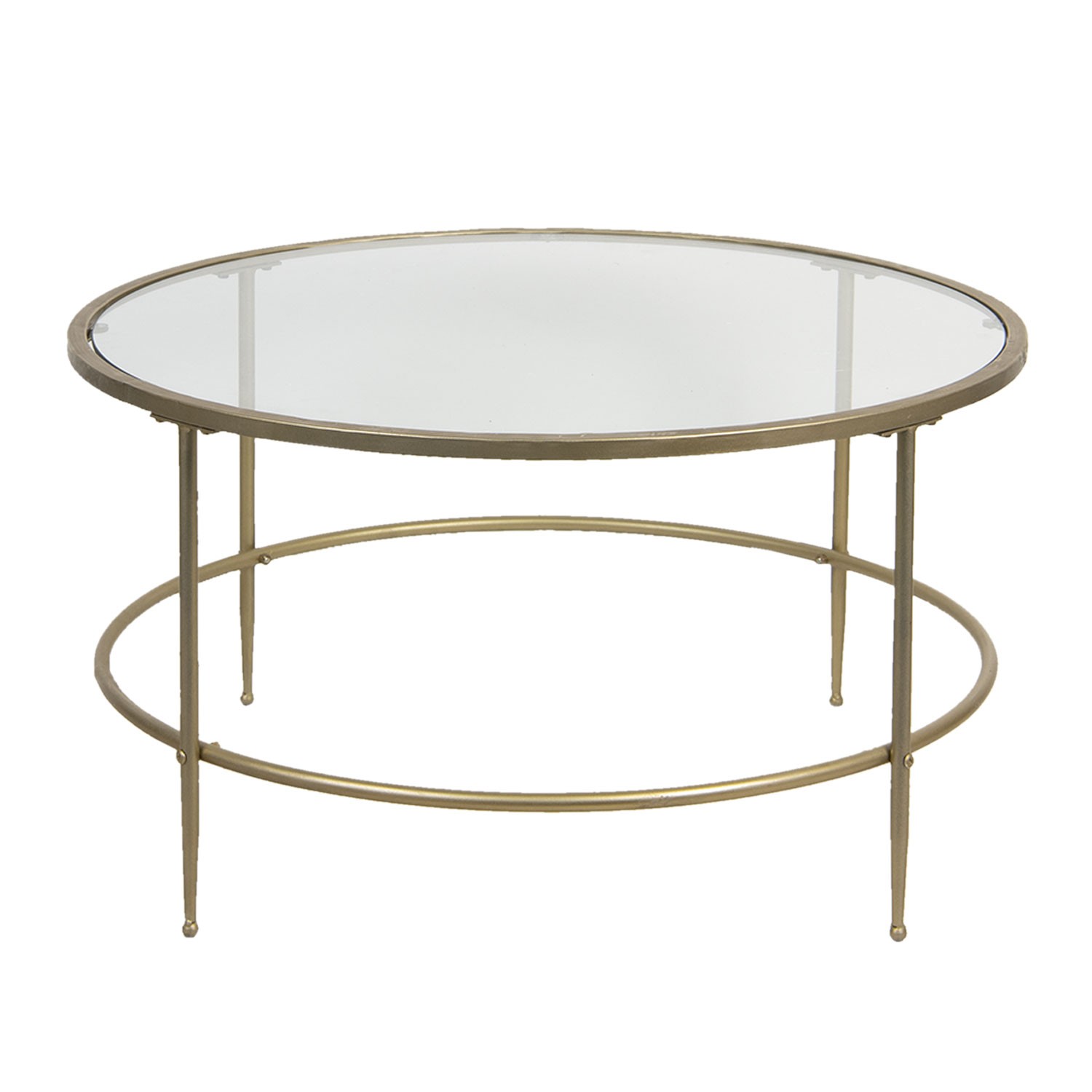 Zlatý kovový konferenční stolek se skleněnou deskou Akantha – Ø 85*46 cm  Clayre & Eef