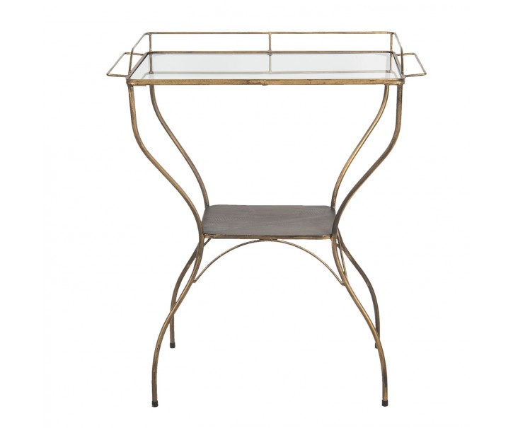 Zlatý vintage odkládací stolek se skleněnou deskou Ianthe - 75*43*86 cm
