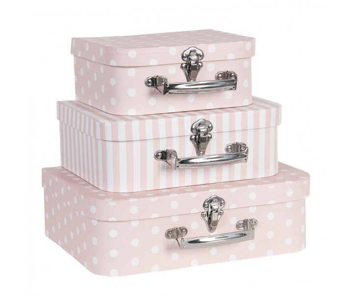 Set 3 dekoračních růžových kufříků s různými vzory - 30*21*9 cm/ 25*18*9 cm /20*16*8 cm