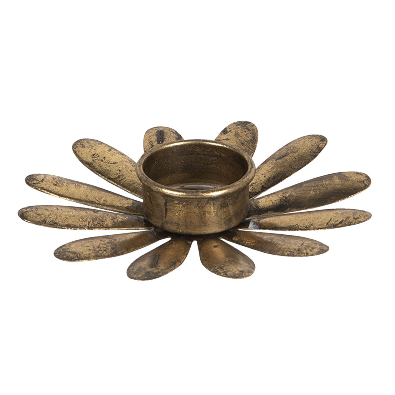 Bronzový kovový svícen na čajovou svíčku ve tvaru květu - Ø 13*2 cm 6Y4266