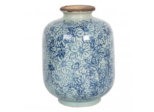 Keramická váza ve vintage stylu s modrými kvítky Bleues – Ø 10*15 cm 