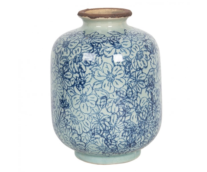 Keramická váza ve vintage stylu s modrými kvítky Bleues – Ø 10*15 cm 