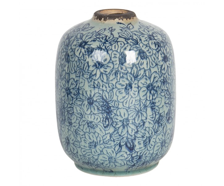 Vintage keramická váza s modrými kvítky Bleues - Ø 12*16 cm