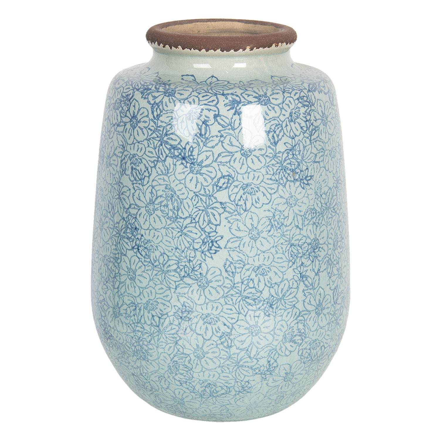 Velká vintage keramická váza s kvítky Bleues – Ø 17*26 cm 6CE1204