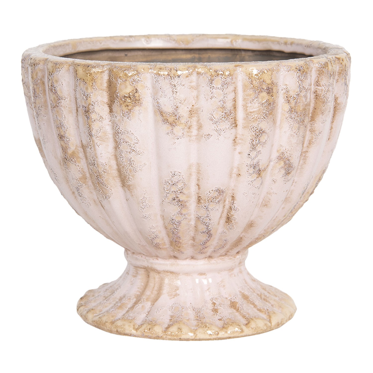 Růžový keramický květináč s patinou ve tvaru poháru – Ø 19*16 cm Clayre & Eef