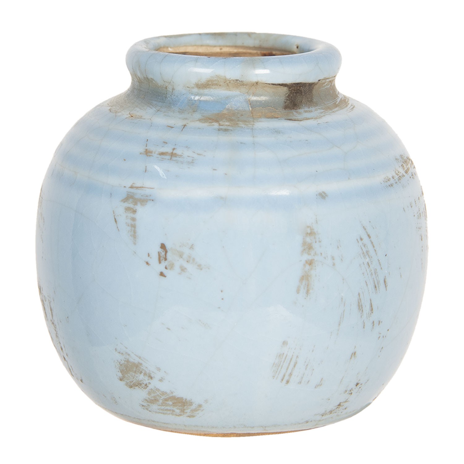 Světle modrá váza s patinou - Ø 8*8 cm Clayre & Eef