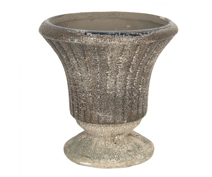 Hnědý keramický květináč s patinou v antickém stylu Tasse – Ø 13*13 cm