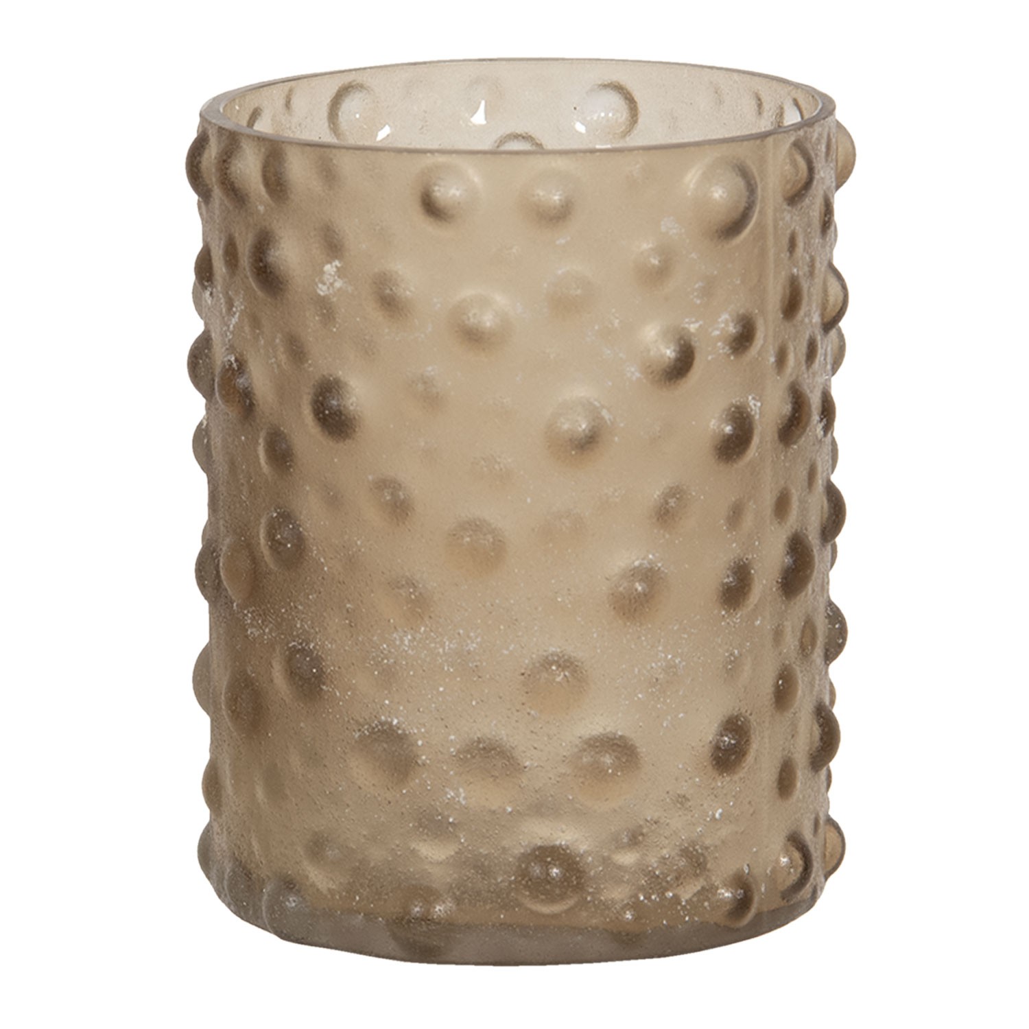 Světle hnědý skleněný svícen s bublinkami -Ø 11*8 cm