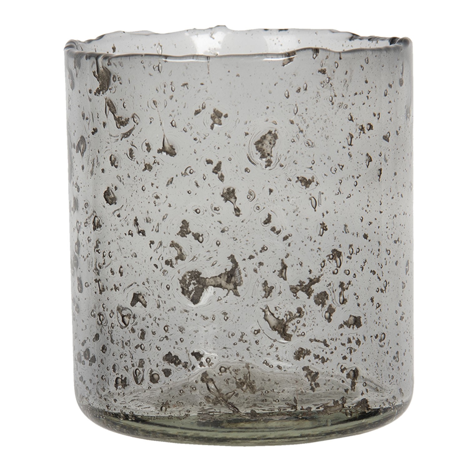 Šedý skleněný svícen na čajovou svíčku Nolace - Ø 10*12 cm Clayre & Eef