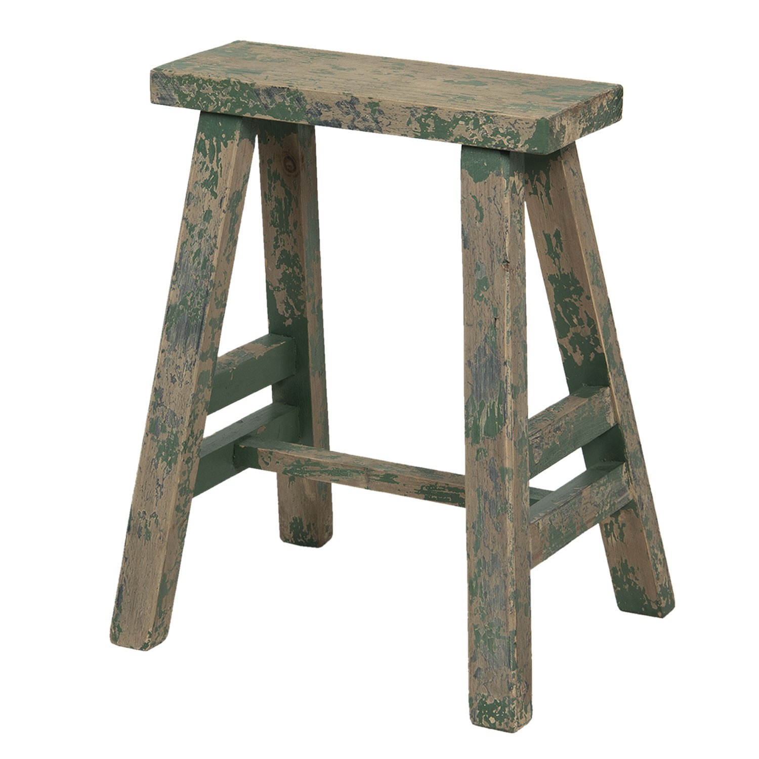 Levně Vysoká dřevěná zelená dekorační stolička s patinou - 39*29*47 cm 6H1965